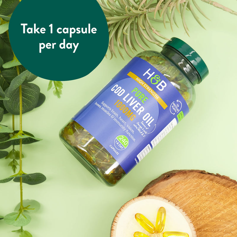 Holland & Barrett Pure Cod Liver Oil 1000mg - Natural Source of Omega-3, Vitamin A and Vitamin D - 240 Capsules 240 count (Pack of 1) - BeesActive Australia