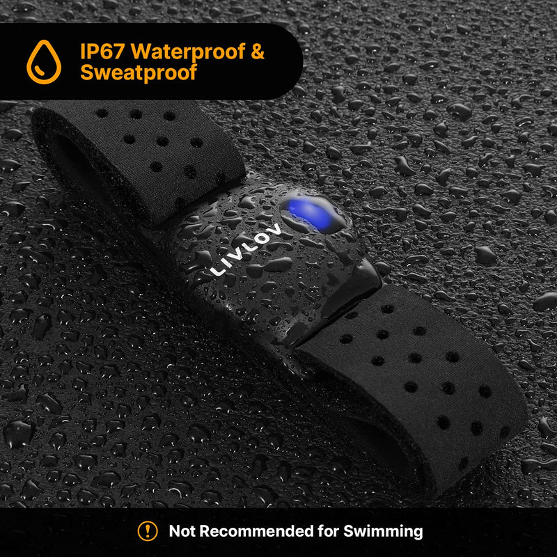 LIVLOV V9 Bluetooth ANT+ Heart Rate Monitor Armband, Rechargeable HRM Sensor IP67 Waterproof Optical Armband Heart Rate Monitor for Peloton, Zwift, Wahoo Fitness, Polar Beat, DDP Yoga 40.0 Centimetres - BeesActive Australia