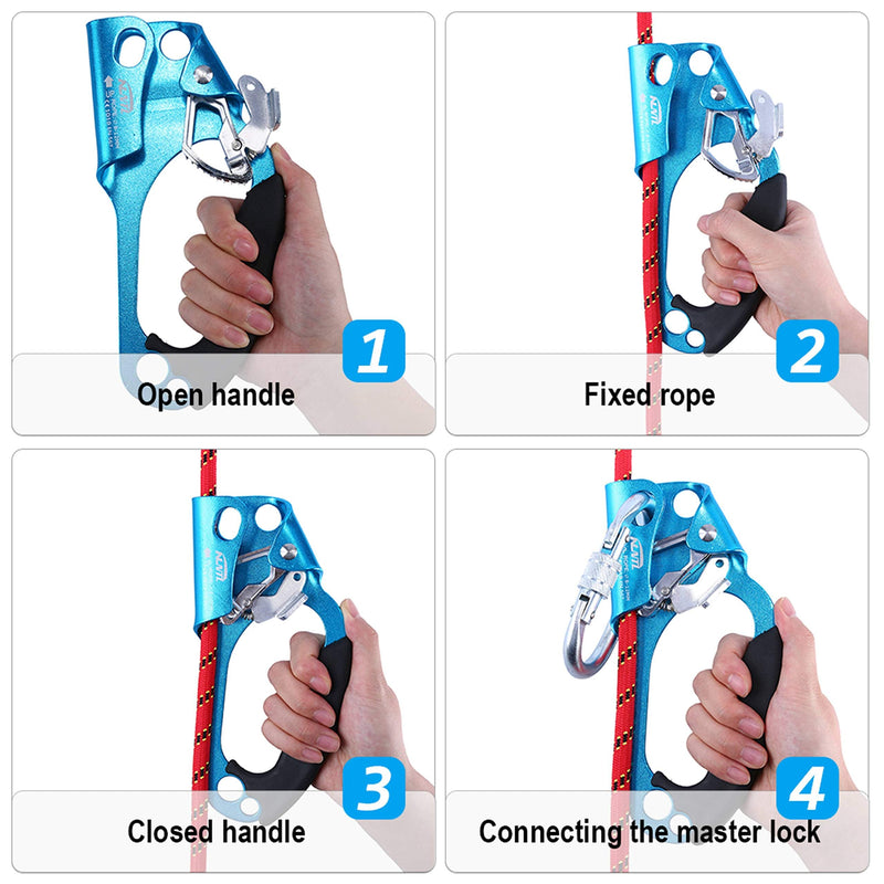 WILDKEN Climbing Hand Ascender Outdoor Mountaineering Tree Arborist Climbing Rappelling Equip Hand Ascender for 8-12MM Rope Left Right Hand Ascender Blue-Right Hand - BeesActive Australia