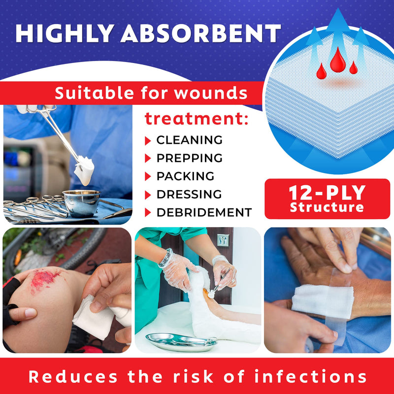 100pc Large Sterile Gauze Pads 4x4 Sterile for Wounds Bulk - 12ply Woven Gauze Sponges 4x4 Sterile - USP IV Thick Breathable Mesh 4x4 Gauze Pads Sterile for Enhanced Absorption - First Aid Medical Woven Gauze Pads 100% Cotton Woven 4"x4" 100 Count - BeesActive Australia