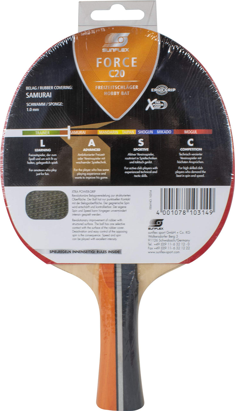 Sunflex Force C20 Table Tennis Racket - Ping Pong Bat for Advanced Training Wooden Racket with Smooth Rubber and Sponge - for The Player Wanting to Improve Their Table Tennis Game - BeesActive Australia