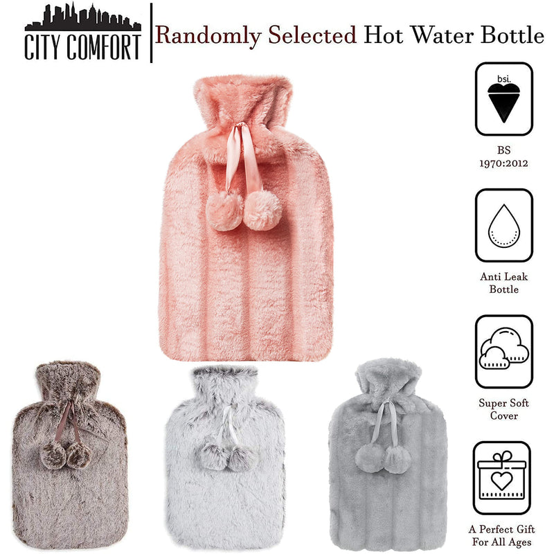 2 Litre Hot Water Bottle with Luxury Fluffy Fur Cover | Large 2L Capacity with Removable Fleece Covers (Random Pick) - BeesActive Australia