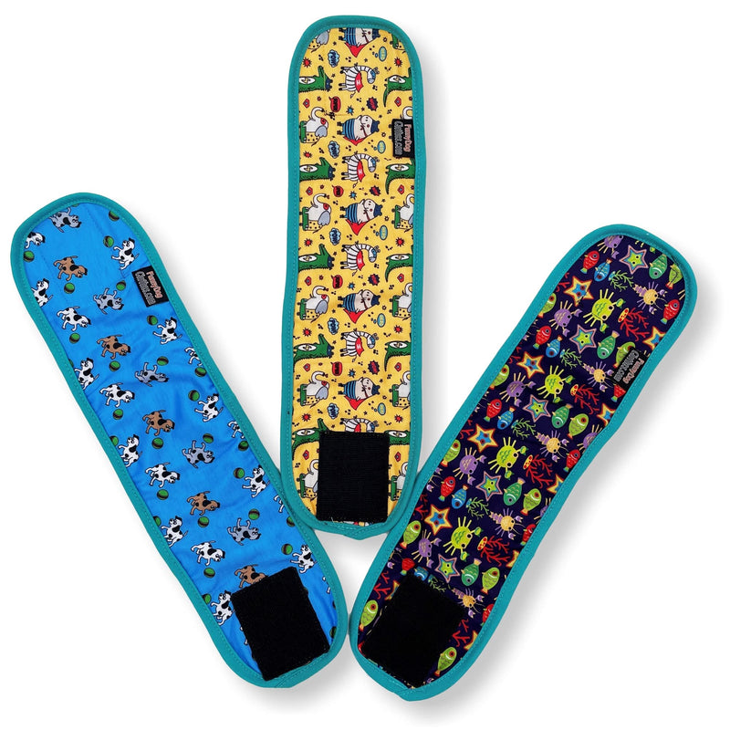 FUNNYDOGCLOTHES Pack of 3 or 9 Dog Belly Band Puppy Diapers Male Boy Belly Wrap Reusable Washable for Small Dog Breeds M: Waist 13" - 15" Pack of 3 - Teal Trim - BeesActive Australia
