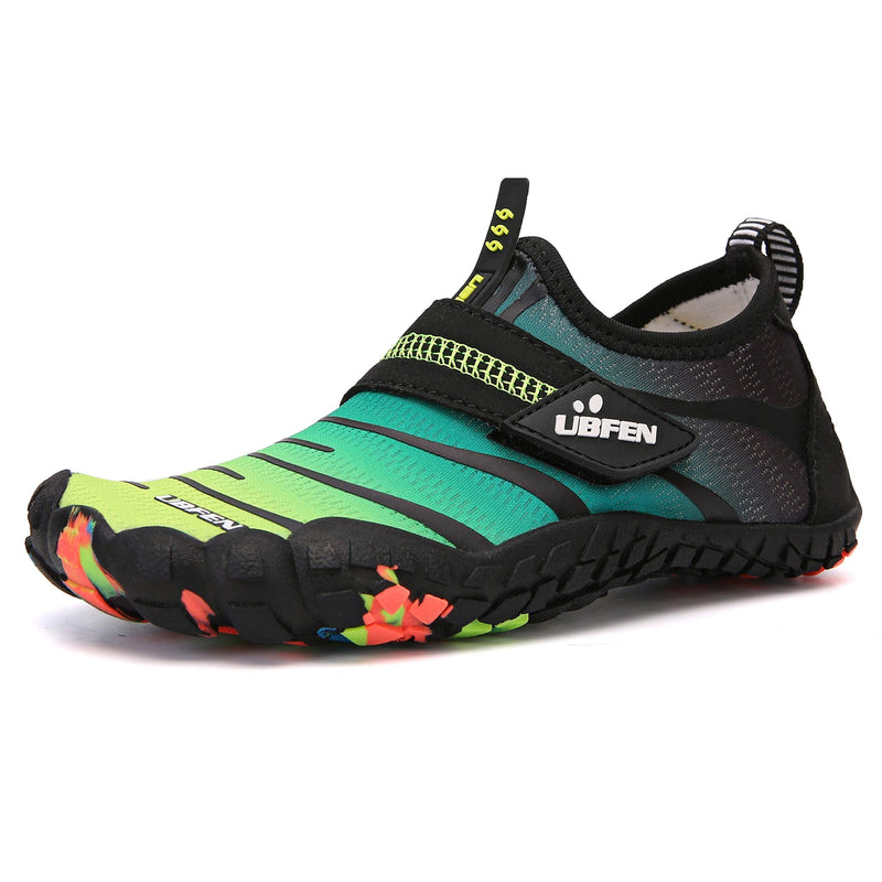 KUBUA Boys Girls Water Shoes Aqua Socks for Kids Quick-Dry Swim Walking Surf Diving Barefoot Pool Beach 1 Big Kid Green Yellow - BeesActive Australia