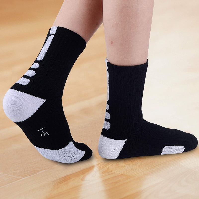JHM Kids Athletic Sport Sockcs Team Cushioned Basketball Soccer Crew Socks For Ages 4 to 16 6 Pairs Color#1 Shoe size 1-5 or Ages 8-11 - BeesActive Australia