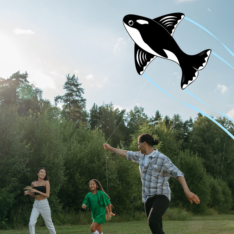 JEKOSEN 2022 Orca Kites for Kids Ages 4-8, 8-12, Adults Easy to Fly for Boys Girls Whale Kites with Long Tail for Beach Trip Family Outdoor Game Park Activities Black - BeesActive Australia