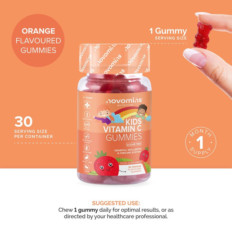 Kids Vitamin C Gummies Sugar Free � Chewable Vitamin C for Children � with Added Bioflavonoids, Rose Hip, Elderberry & Zinc - Immune System Support - Vegan- Gluten Free - by Novomins - BeesActive Australia