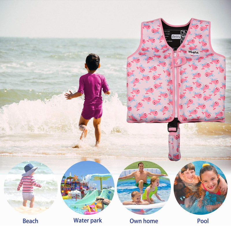 Boglia Kids Swim Vest, Floaties for Toddlers, Kid swimjacket Floation Swimsuit Swimwear with Adjustable Safety Strap for Unisex Children S(Age Recommend 1-3 Years) Whale Pink - BeesActive Australia