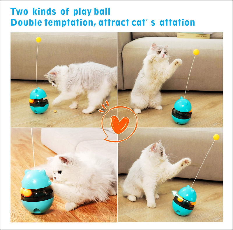 SUJAYU Cat Treat Puzzle, Cat Treat Dispenser Toy Cat Treat Toy, Tumbler Interactive Ball Cat Puzzle Feeder, Cat Food Puzzle Cat Food Ball Cat Snacks Temptations, Food Puzzle Toys for Cats Blue - BeesActive Australia