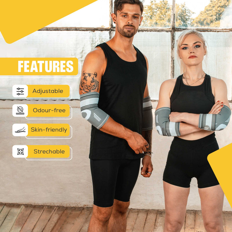 Bionix Elbow Support Brace - Compression Arm Supports for Tendonitis, Arthritis, Pain Relief for Tennis Elbow, Golfers Elbow, Weightlifting, Gym - Adjustable Elbow Support for Men Women Pack of 2 - S S (Pack of 2) - BeesActive Australia