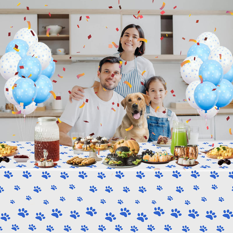 4 Pack Puppy Paw Print Tablecloth, 54x108'' Blue Plastic Disposable Table Cover for Pet Themed Party Decoration for Cat Dog Birthday Party Supplies Lets Pawty Party Supplies 4 Pack - BeesActive Australia