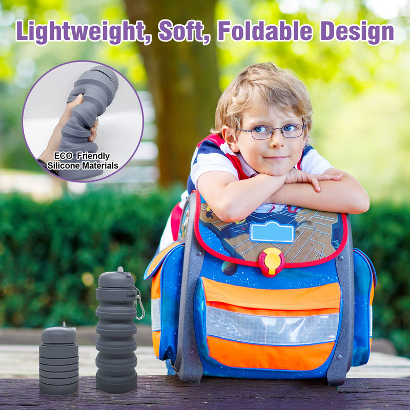 Luuttle Collapsible Silicone Water Bottle - Reuseable Water Bottles for Sports Gym Travel Essentials Camping Hiking Lightweight (551ml) grey - BeesActive Australia