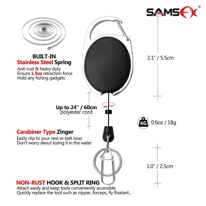 SAMSFX Fly Fishing Knot Tying Tools Quick Knot Tool for Fishing Hooks, Lures, Flies, Trout Line Backing, Come with Zinger Retractors Oval Zinger & Black Knot Tool - BeesActive Australia