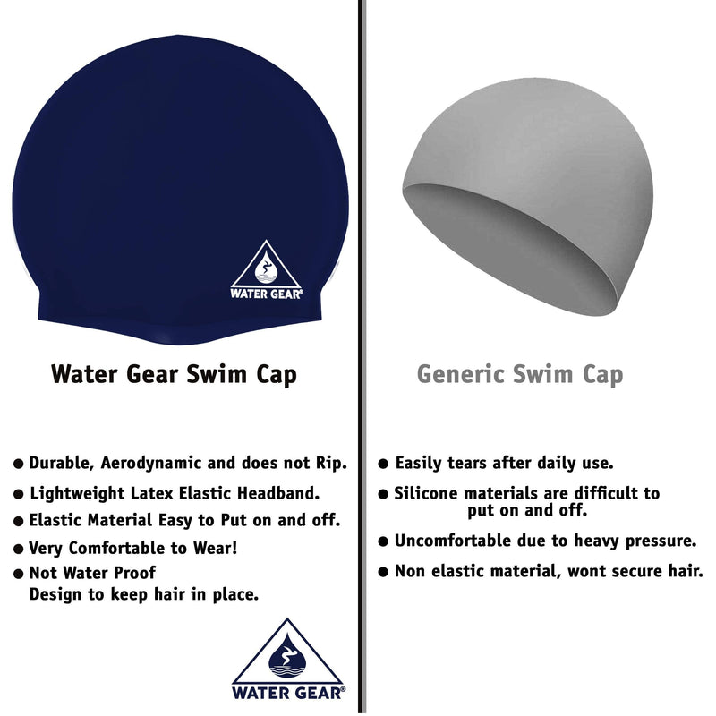 Water Gear Silicone Adult Swim Cap - Flexible Unisex Waterproof - Great for Short and Long Hair - Improve Your Performance - Women Men and Teens -Triathlon Swimmers and Athletes Navy - BeesActive Australia