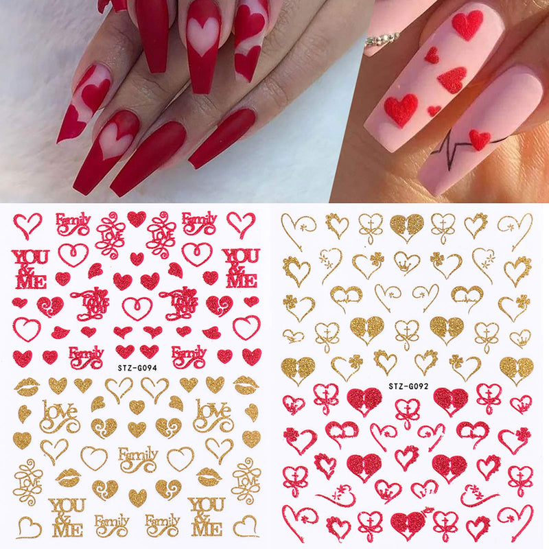 9 Sheets Fashion Matte Valentine's Day Nail Art Stickers,3D Self-Adhesive Glitter Shiny Stars Butterflies Leaves love Roses Wings Key Nail Decals For Acrylic Nail Supplies,Nail Decoration Beauty Accessories - BeesActive Australia