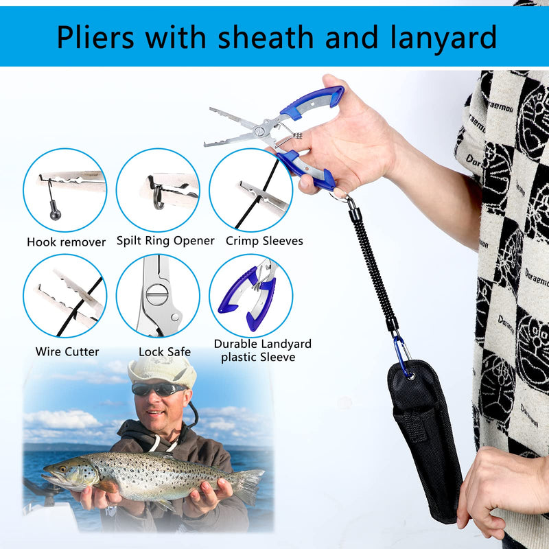 134 Pcs Fishing Tool Kit Included Fishing Lures Baits Tackle, Fish Hook Remover Tool, Fish Lip Gripper, Portable Digital Fish Scale Fishing Pliers with Sheath 2 Pcs Fishing Lanyard Blue Fresh Style - BeesActive Australia