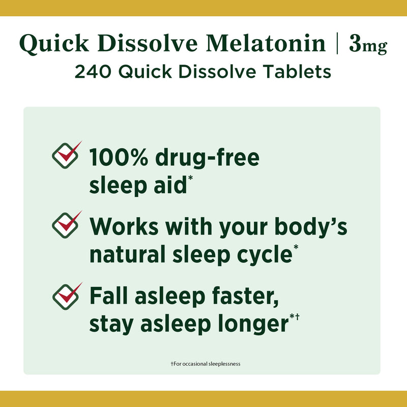 Nature's Bounty Melatonin by, 100% Drug Free Sleep Aid, Dietary Supplement 3mg, - 3 mg 240 Count - BeesActive Australia