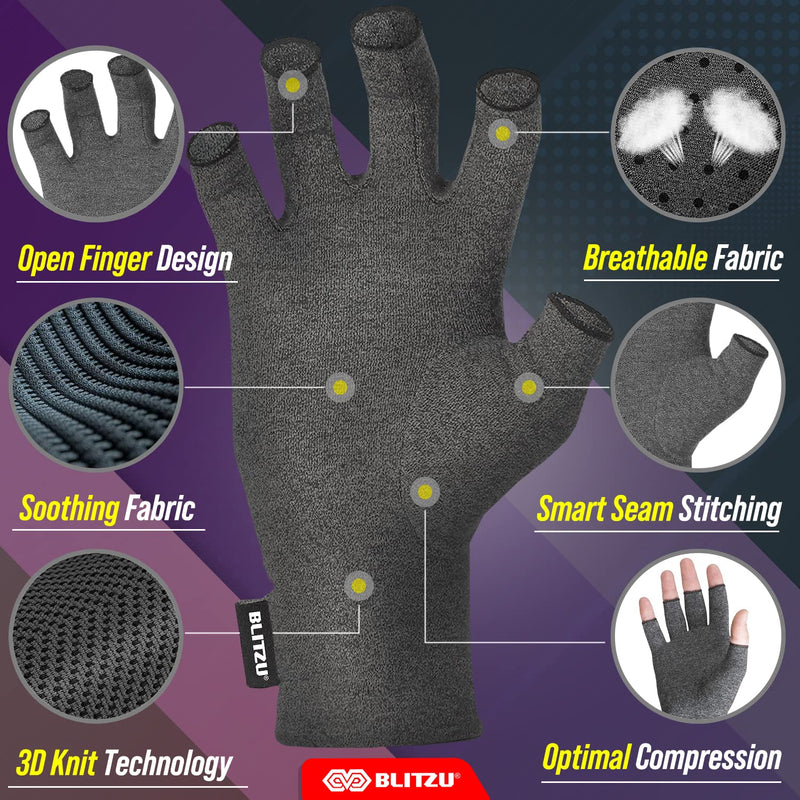 BLITZU Massage Gloves For Hands Copper Hands Arthritis Gloves Women Carpel Tunnel Relief Half Finger Gloves Fingerless Gloves For Women Compression Gloves For Arthritis For Women BLACK M Medium - BeesActive Australia