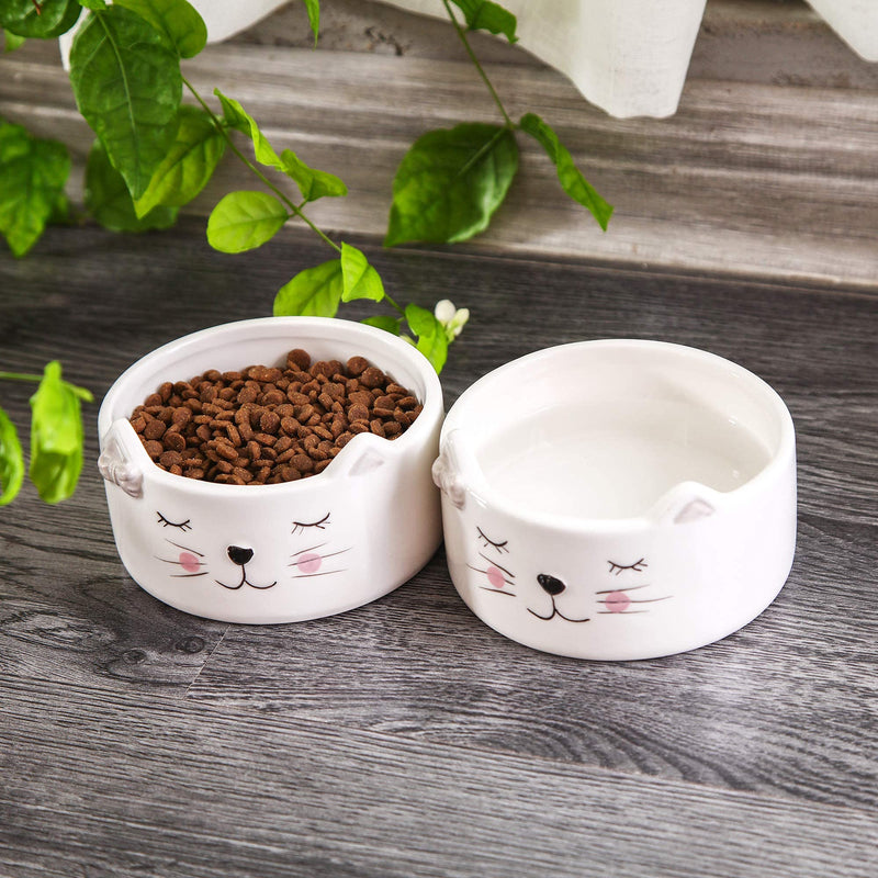 Kurrajong Farmhouse Set of 2 Ceramic cat Food Bowls for Indoor Cats | Two Ceramic Cat Dishes for Food and Water | Cute Kitten Bowls - BeesActive Australia