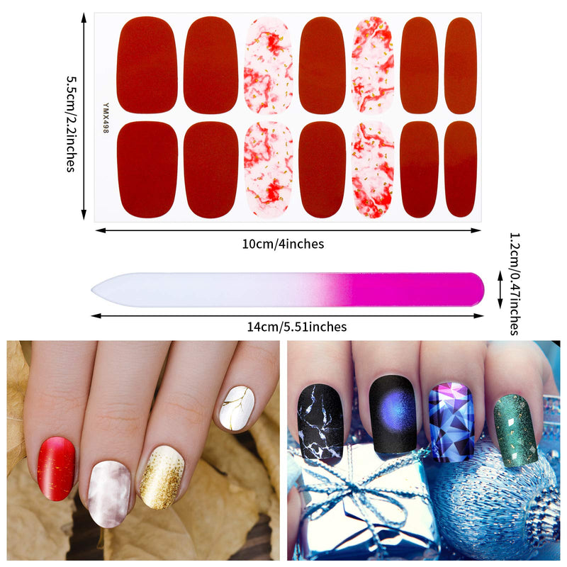 336 Pieces 24 Sheets Full Wrap Nail Polish Sticker Self-Adhesive Nail Art Decals Strips Full Cover Nail Wraps Stickers with Glass Nail File for Women Girls Nail Art Manicure Supplies - BeesActive Australia