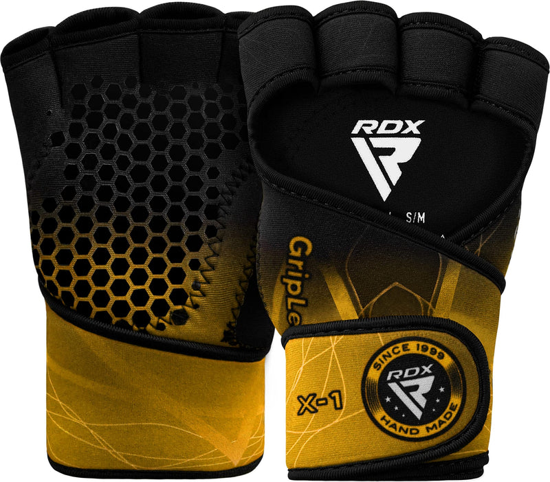 RDX Weight Lifting Gloves Grips Fitness Gym Workout, Long Wrist Support, Ventilated Open Back Anti-Slip Gripper, Strength Training Deadlift HIIT Exercise, Women Men Cycling Climbing Gymnastics Rowing Yellow S/M - BeesActive Australia