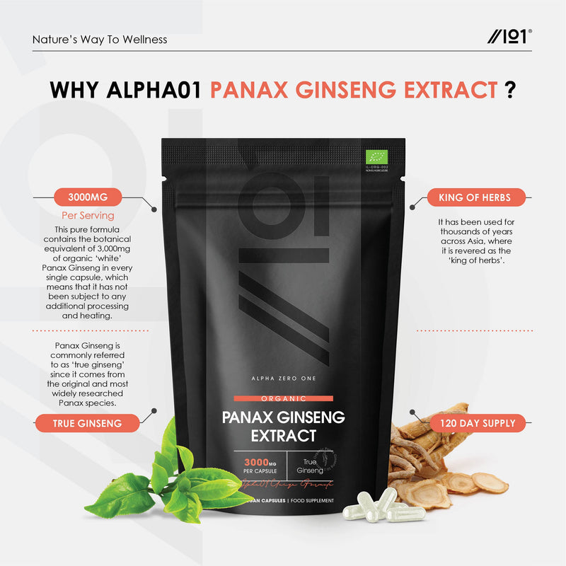 Organic Panax Ginseng 3000mg - 20% Ginsenosides R�n Sh?n 10:1 Extract - No Additives � Non-GMO, Gluten Free. ?120 Vegan Capsules 1 count (Pack of 120) - BeesActive Australia