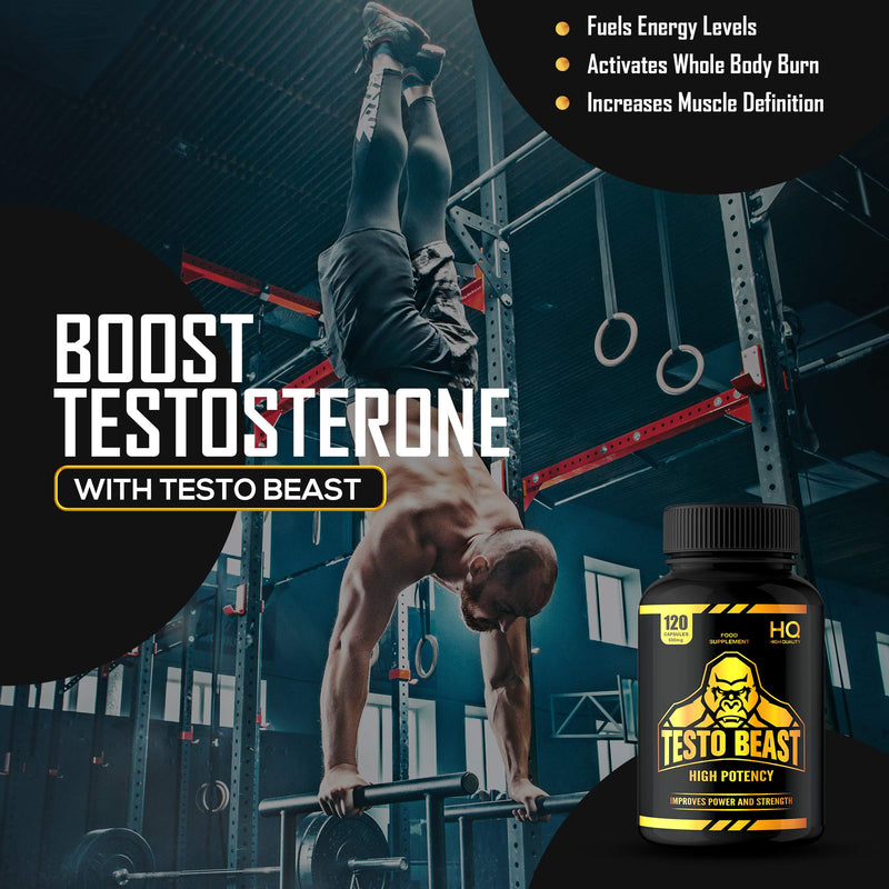 Test Booster for Men | 120 Capsules | Magnesium, Zinc and Vitamin D | Vegan | Made in The UK | GMP Approved | New Formula | Beast and Bulk Nutrition - BeesActive Australia