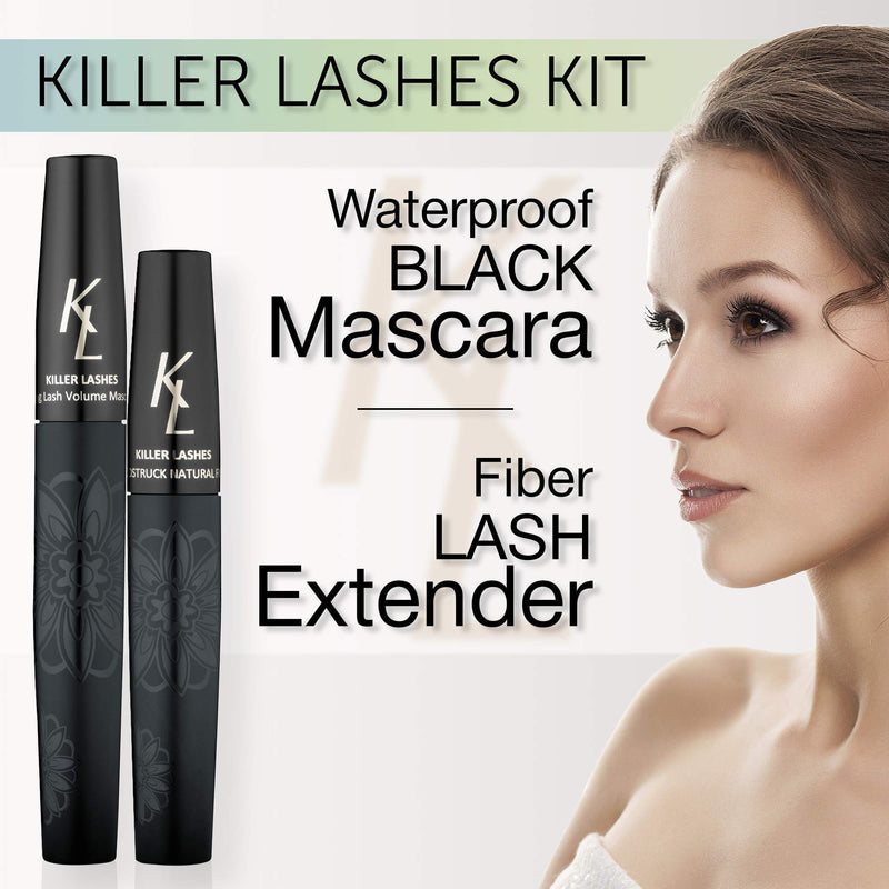 KL Killer Lashes Mascara Black and Ultimate Fiber Lash Extender for Fuller Longer Lashes Set Black Mascara and Lash Extender - BeesActive Australia