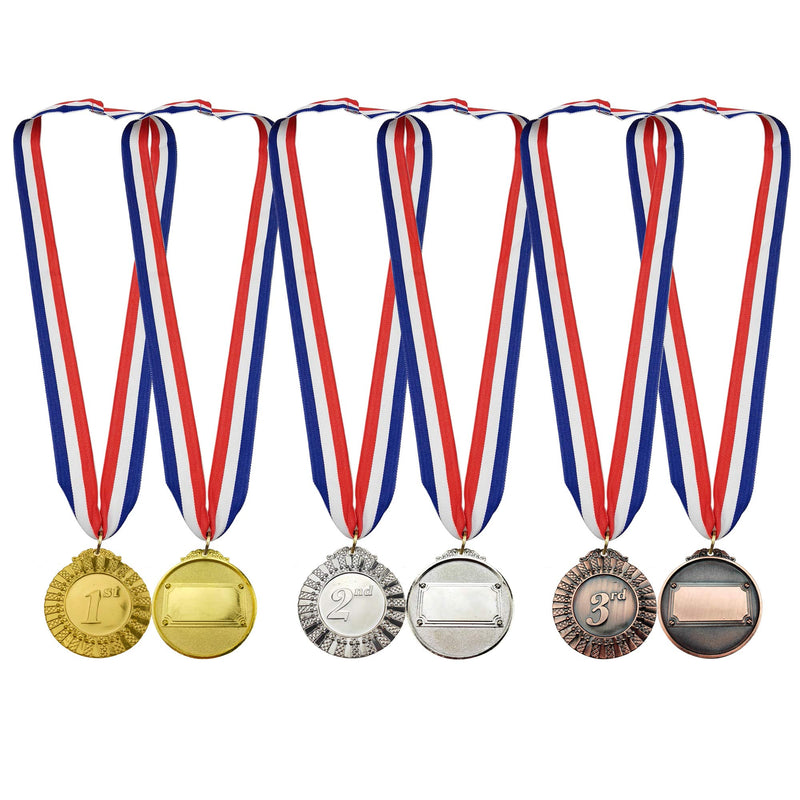 MOMOONNON 12 Pieces Metal Winner Gold Silver Bronze Award Medals Red White Blue Neck Ribbon, Olympic Style, 2 Inch - BeesActive Australia