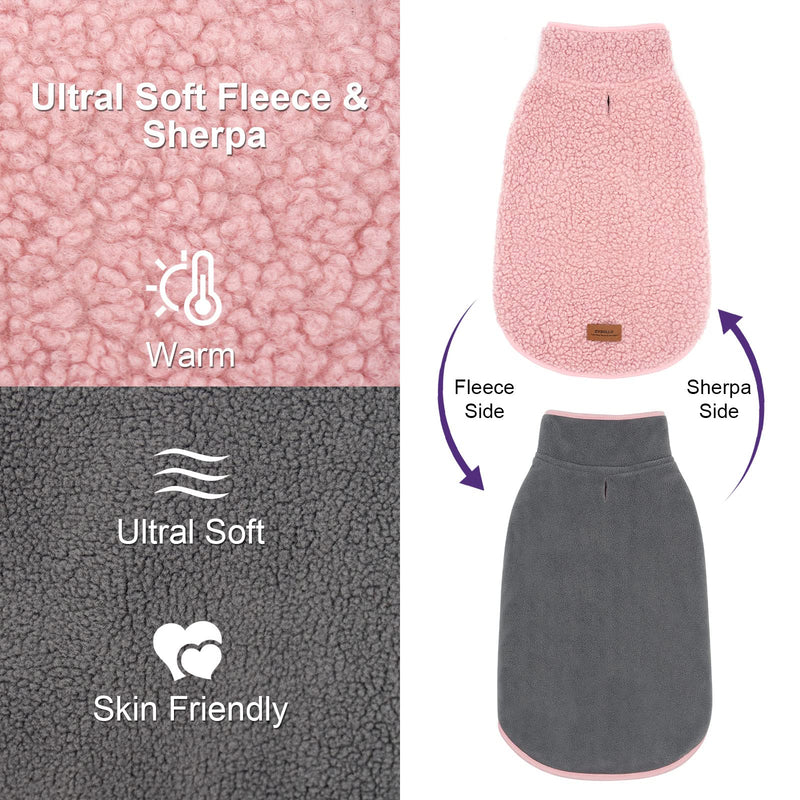 cyeollo Dog Coat Sherpa Fleece Reversible Jacket Turtleneck Sweater Vest Thick Dog Jackets for Winter Warm Clothes Cold Weather Coats for Small to Medium Dogs Apparel XX-Large Pink - BeesActive Australia