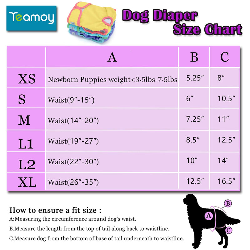 Teamoy 3Pcs Washable Female Dog Diapers, Reusable Doggie Diaper Wraps for Female Dogs, Super-Absorbent and Comfortable L2 (Pack of 3) Yellow+Purple+Blue - BeesActive Australia