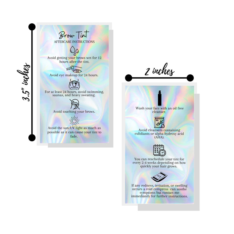 Brow Tint Aftercare Instruction Cards | 50 Pack | 2x3.5” inches Business Card Size | Brow Tint Henna |Snatched Brows Non Reflective Matte Holographic Look Design (Holographic) - BeesActive Australia