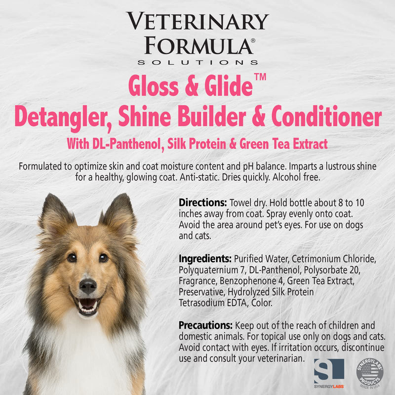 Veterinary Formula Solutions Gloss & Glide Detangler, Shine Builder, Conditioner Spray for Dogs – Quickly Detangles Matted Hair – With Silk Protein and Antioxidants (8 Fl. Oz.) - BeesActive Australia
