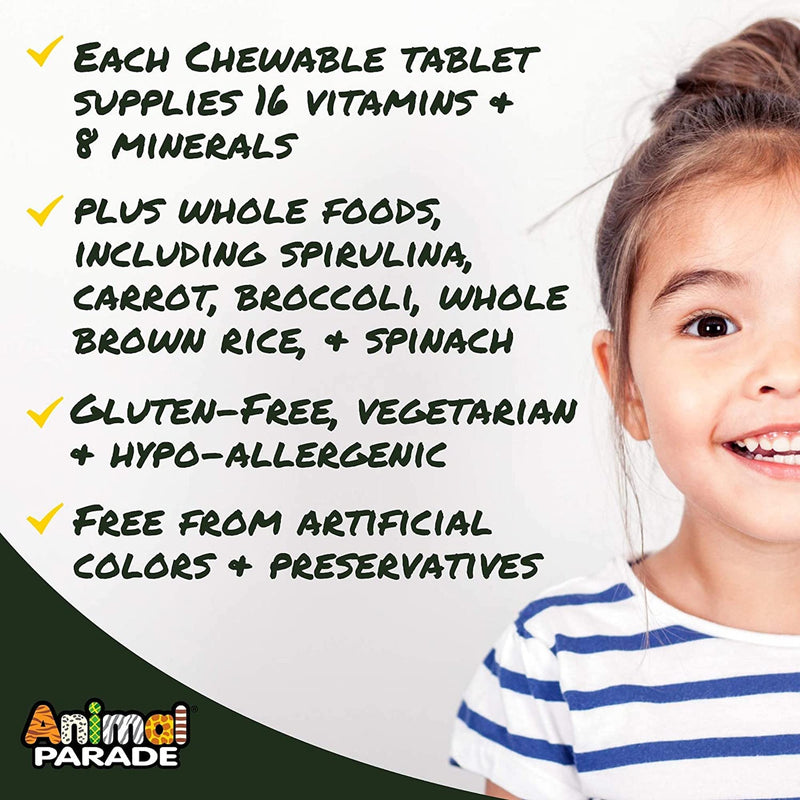 NaturesPlus Animal Parade Children�s Multivitamin - All Natural Fun Animal Shaped Tablets, Orange Flavour - Gluten Free, Vegan - 90 Chewable Tablets - BeesActive Australia