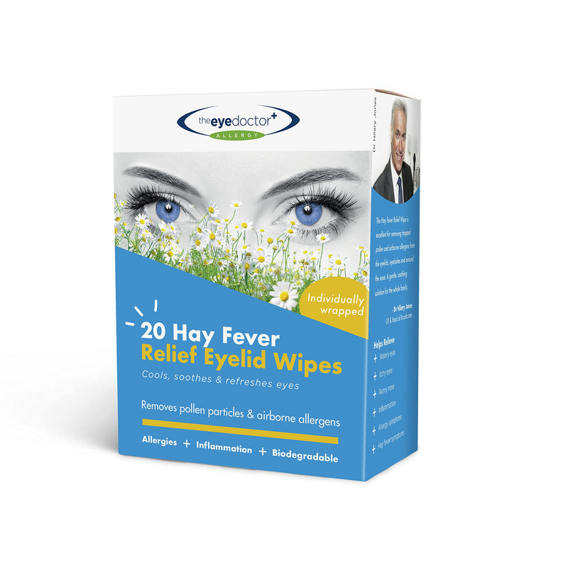 The Eye Doctor Hay Fever Relief Eyelid Wipes - 20x Single Use Eye Wipes for Allergy & Hayfever - Inflammation, Watery Itchy Eyes, Headaches & Migraines - Cooling Soothing Relief 20 Count (Pack of 1) Allergy Wipes - BeesActive Australia