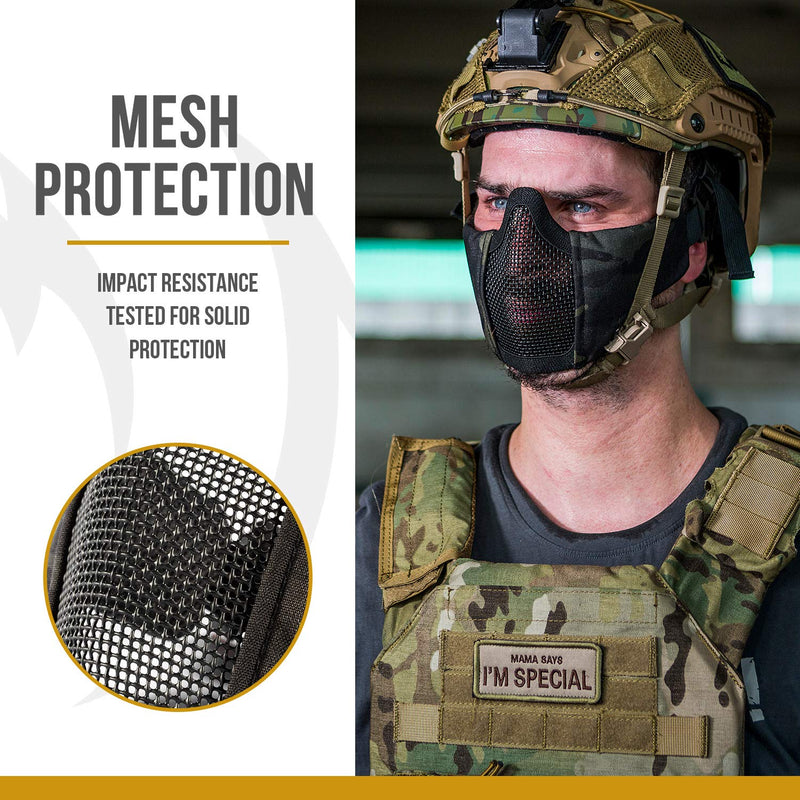 [AUSTRALIA] - OneTigris 6" Foldable Half Face Mesh Mask Military Style Comfortable Adjustable Tactical Lower Face Protective Mask Tan 