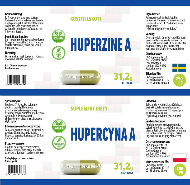 Huperzine A 250 mcg 120 Vegan Capsules, 3rd Party lab Tested, High Strength Supplement, Gluten and GMO Free - BeesActive Australia