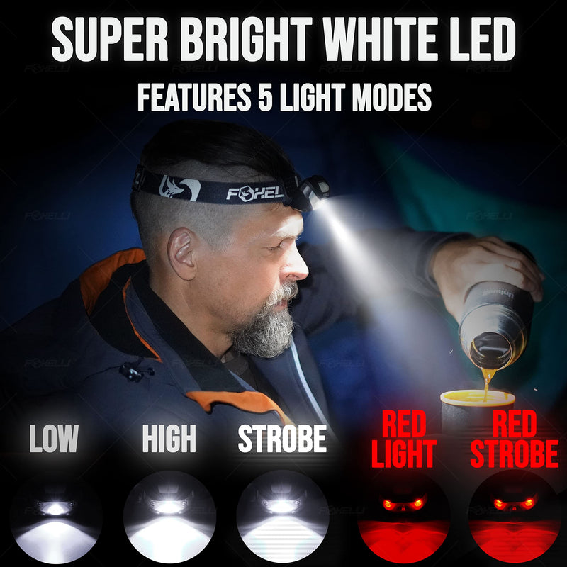 Foxelli USB Rechargeable Headlamp Flashlight - Super Bright LED Head Lamp for Running, Camping & Work, Lightweight & Comfortable Head Light for Adults & Kids - BeesActive Australia