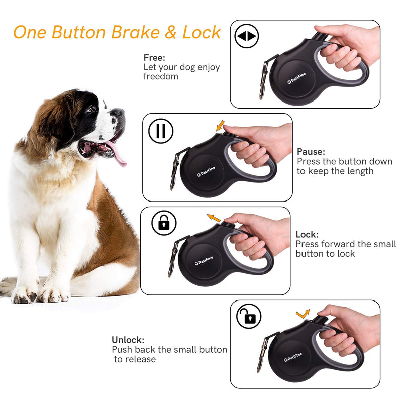 PetiFine Retractable Dog Leash with Dispenser and Poop Bags, 10FT/16FT Heavy Duty Reflective Walking Pet Leash for X-Small/Small/Medium/Large Breed Dogs or Cats up to 110 lbs, Tangle-Free Small-16ft- 20 bags Black - BeesActive Australia
