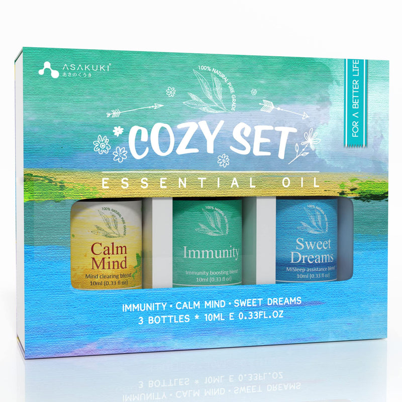 ASAKUKI Essential Oils Set, Aromatherapy Diffuser Oils Blends, 100% Natural Fragrance Essential Oils for Stress Relief, Sleep Better & Feel Good, The Little Box of Cozy Gift Set 3x10mL 3-pack Cozy Set With Gift Box - BeesActive Australia