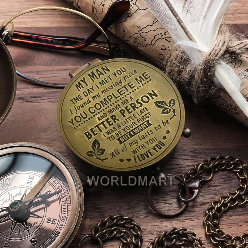 WORLDMART Compass, Gift for Husband, Anniversary, Wedding Gift for Him, Long Distance Boyfriend Gift, Fiance Gift I Miss You Long Distance Relationship Gift for Army Boyfriend Gift My Man - BeesActive Australia