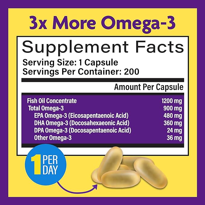 InnovixLabs Triple Strength Omega-3, 200 Capsules, Concentrated Fish Oil, 900 mg Omega-3 per Pill, Enteric Coated, Odorless & Burp-Free, GMO-Free, Gluten-Free, InnovixLabs Omega-3 Fish, Omega-3 Triple - BeesActive Australia
