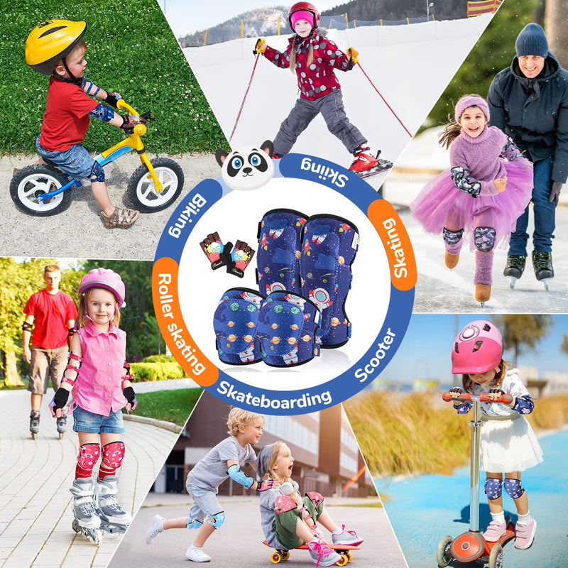 Kids Knee Pads and Elbow Pads Set, Toddler Protective Gear Set with Bike Gloves,Innovative Soft Knee Pads for Boys Girls Roller Skateboarding BXM Bike Riding Inline Skating Cycling Scooter Medium (4-8 years old) Dark Blue Spaceman/Black - BeesActive Australia