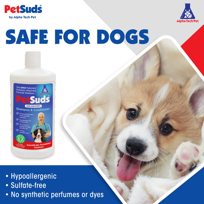 PETSUDS Dog Shampoo, Puppy Shampoo, Dog Conditioner, Sulfate Free Shampoo, Hypoallergenic Dog Shampoo, Sensitive Skin Dog Shampoo, 4 to 1 Concentrate, Lavender Scent, 16 oz. Bottle - BeesActive Australia