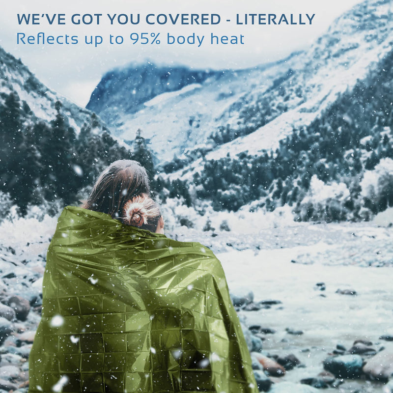 SLFORCE Emergency Blankets for Survival, 4 Pack of Gigantic Space Blanket. Comes with Four Extra-Large Mylar Blankets, Compass, and Zipper Bag. The Best Thermal Space Blankets Survival Heavy Duty. Green - BeesActive Australia