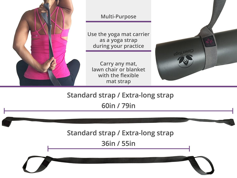 Yoga Mat Strap Sling, Adjustable and Durable 100% Cotton Mat Carrier Available in Two Lengths, Standard 66", Extra Long 85" Black 66 Inch - BeesActive Australia