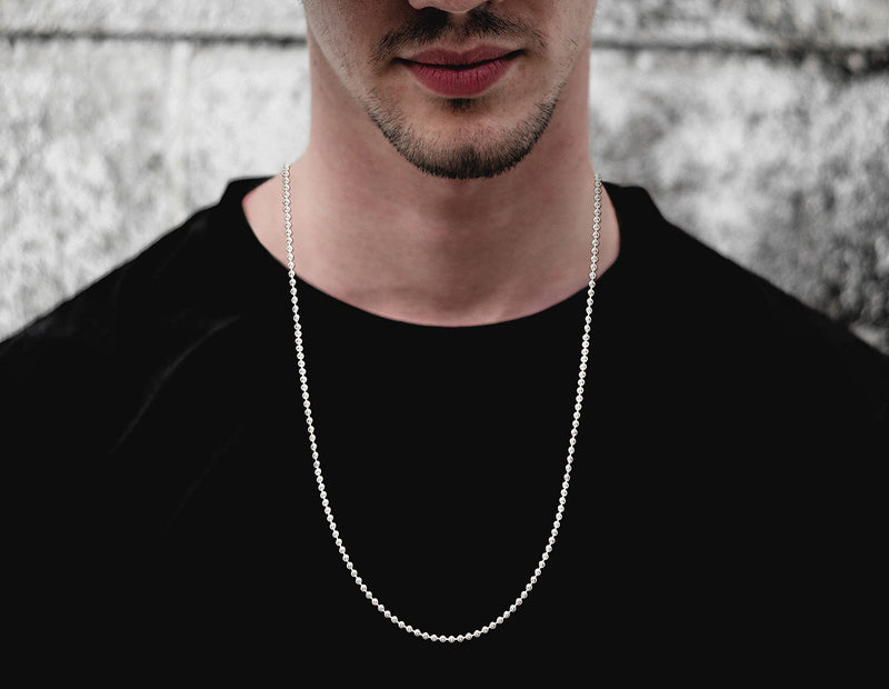 Savlano 925 Sterling Silver Italian 2.3mm Solid Bead Ball Dog Tag Chain Necklace Comes With Gift Box for Women & Men - Made in Italy 28.0 Inches - BeesActive Australia