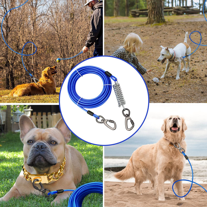 Tie Out Cable with Spring for Dogs,10/20/30/ 50FT Long Dog Leash ,Dog Runner for Yard Heavy Duty, Dog Chains for Outside, Sturdy Long Line Lead for Dogs Training Outdoor in Camping or Yard 10ft Blue - BeesActive Australia