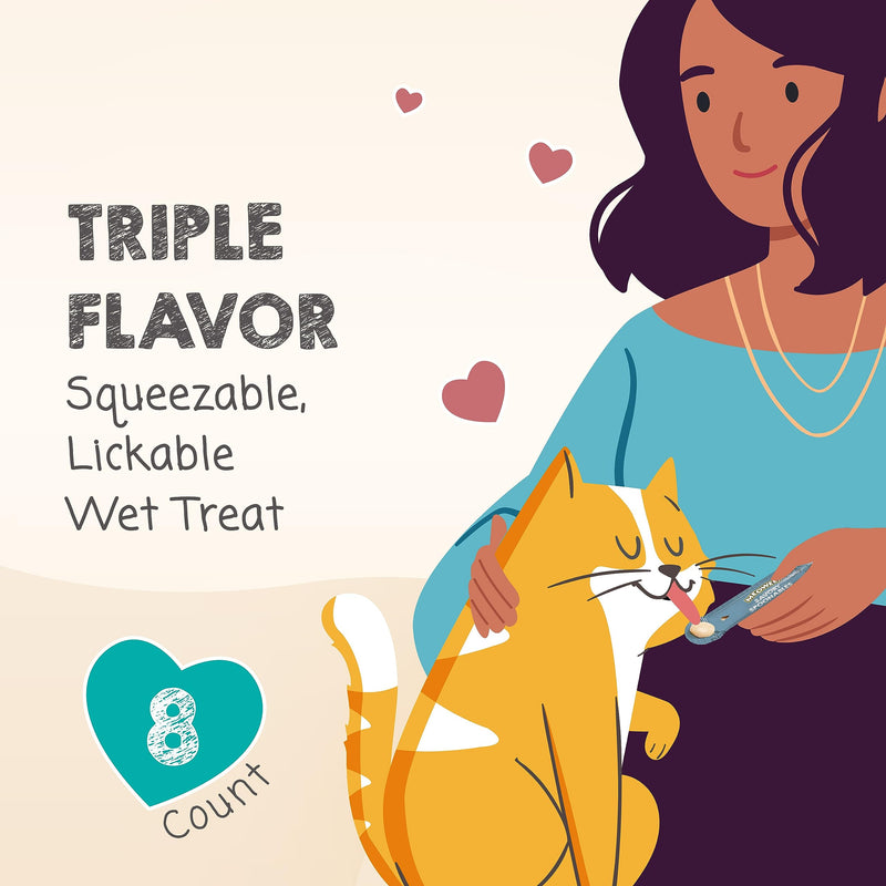 MEOWEE! Savory Spoonables with Real Tuna, Chicken & Duck, 8 Count Tube, Triple Flavor Squeezable Lickable Wet Treats for Cats with Built-in Spoon for Less Mess - BeesActive Australia