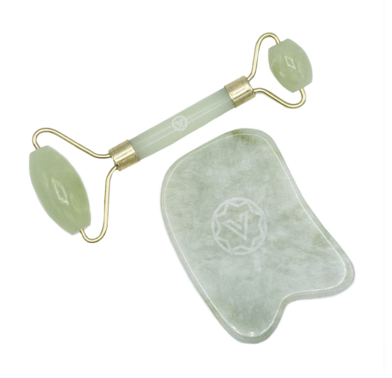 Jade Roller for Face and Gua Sha Scraping Massage Tool Set - Face Neck and Body Anti-Aging Rejuvenating Slimming Beauty Therapy - 100% Natural Authentic Jade Stone Facial Roller & Scraper + Gift Box - BeesActive Australia